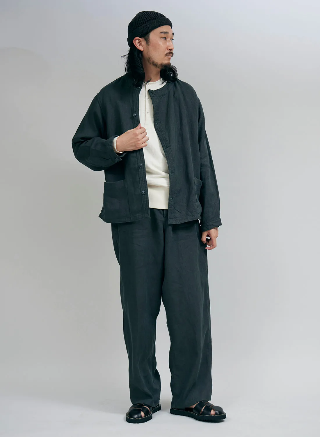 French Work Jacket Linen Pin Oxford in Charcoal sold by Nigel Cabourn product image thumbnail 2
