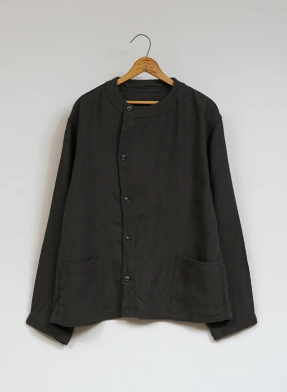 French Work Jacket Linen Pin Oxford in Charcoal made by Nigel Cabourn