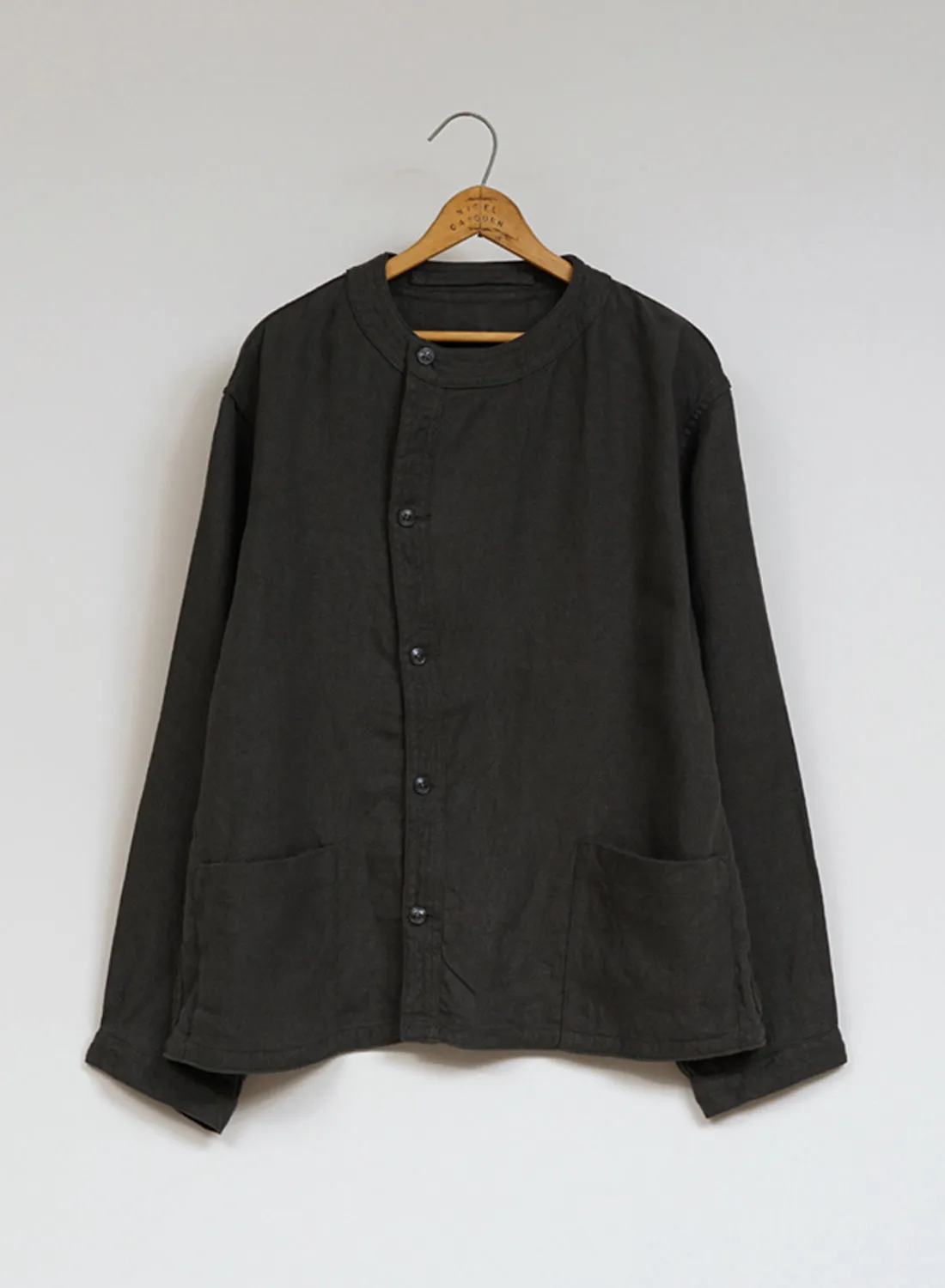 French Work Jacket Linen Pin Oxford in Charcoal sold by Nigel Cabourn