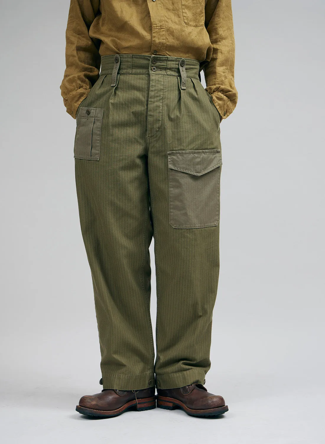 British Army Pant Nano Pigment Herringbone Twill in Green sold by Nigel Cabourn product image thumbnail 2
