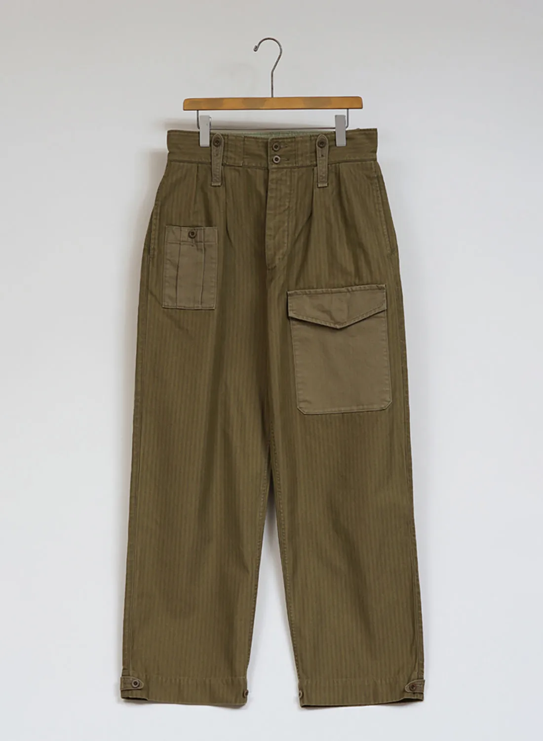 British Army Pant Nano Pigment Herringbone Twill in Green sold by Nigel Cabourn