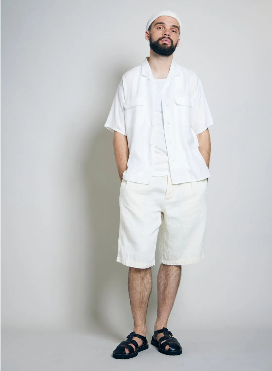 Open Collar Shirt Linen Twill in Off White sold by Nigel Cabourn product image thumbnail 5