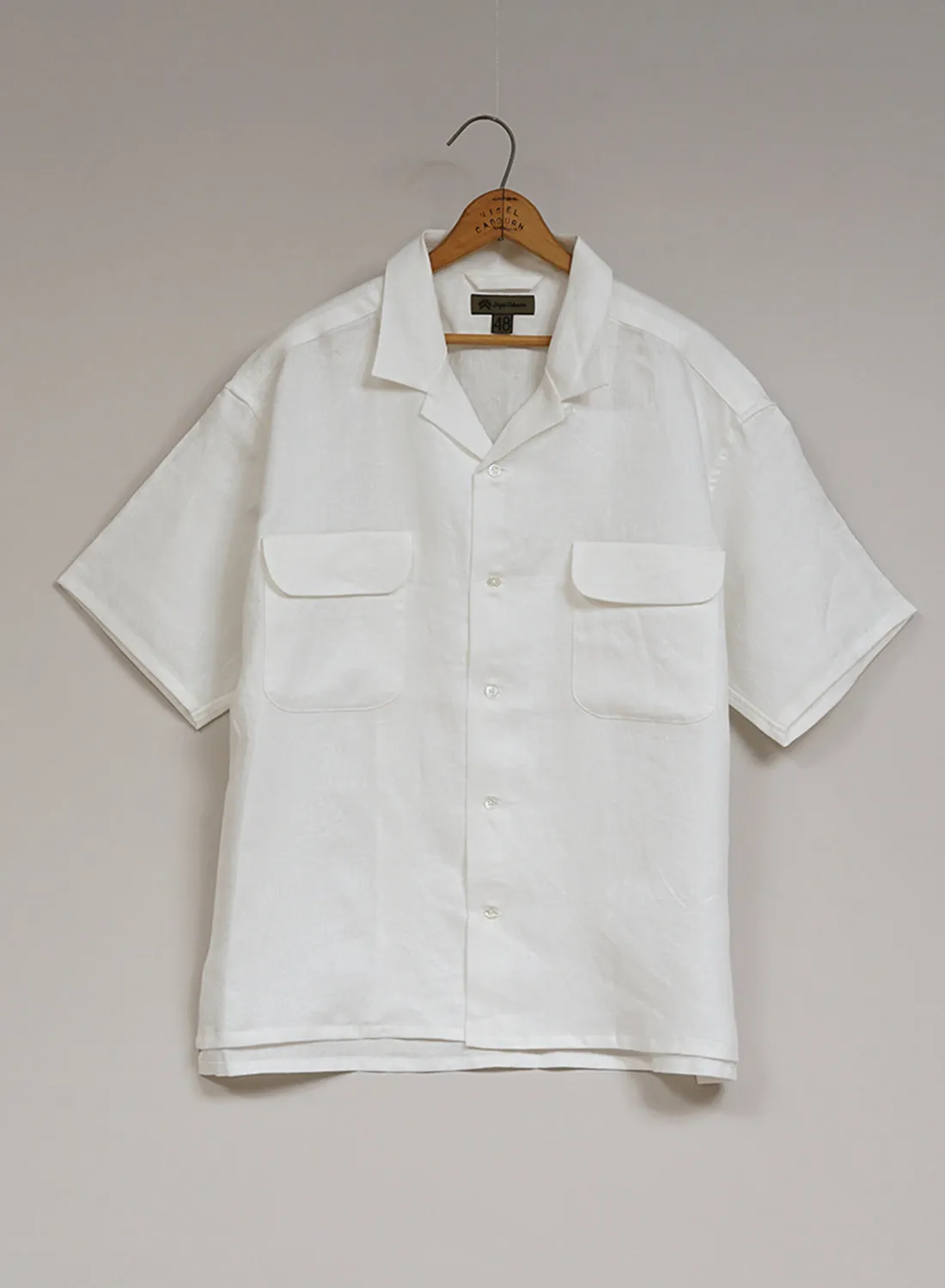 Open Collar Shirt Linen Twill in Off White sold by Nigel Cabourn