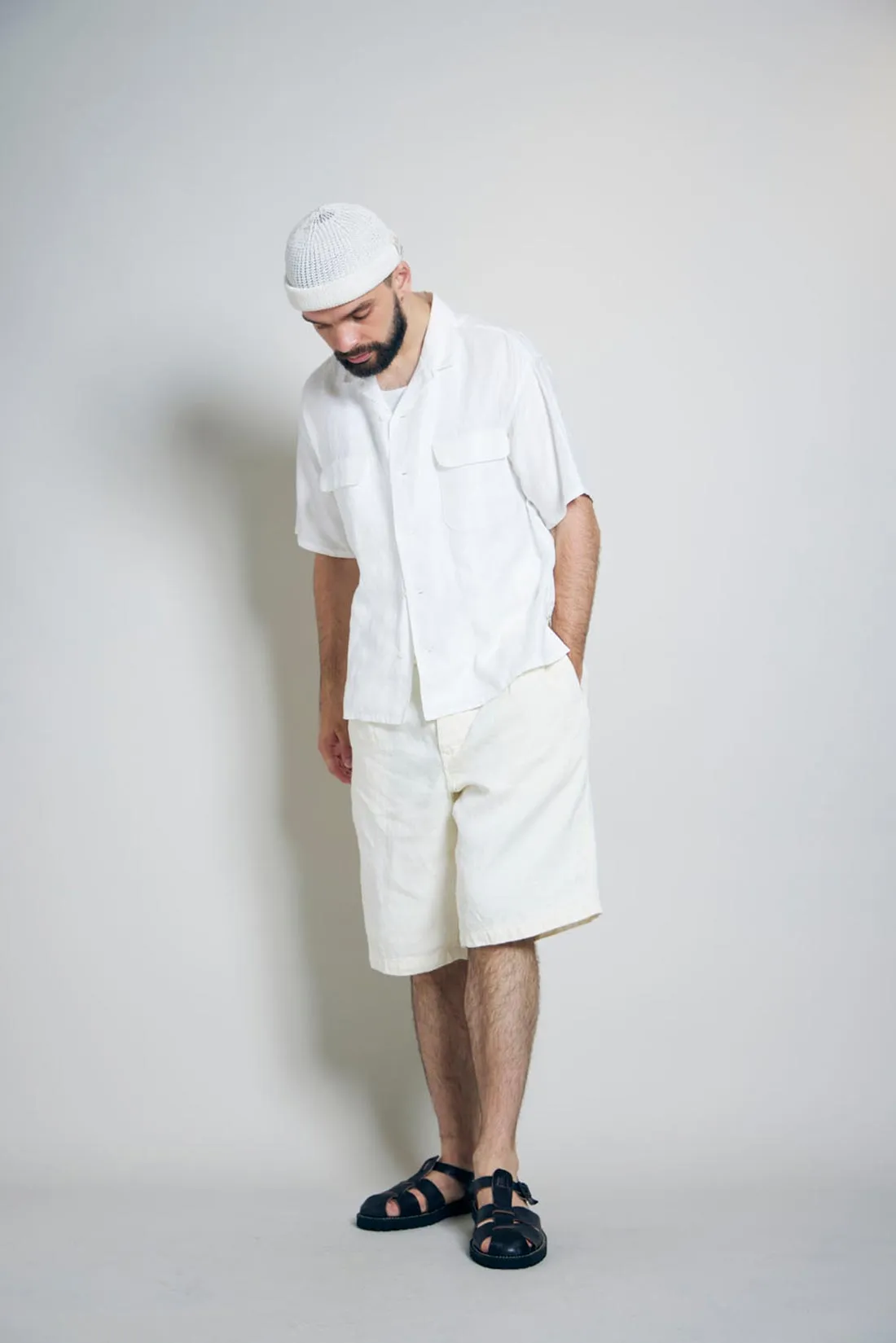 Open Collar Shirt Linen Twill in Off White sold by Nigel Cabourn product image thumbnail 4