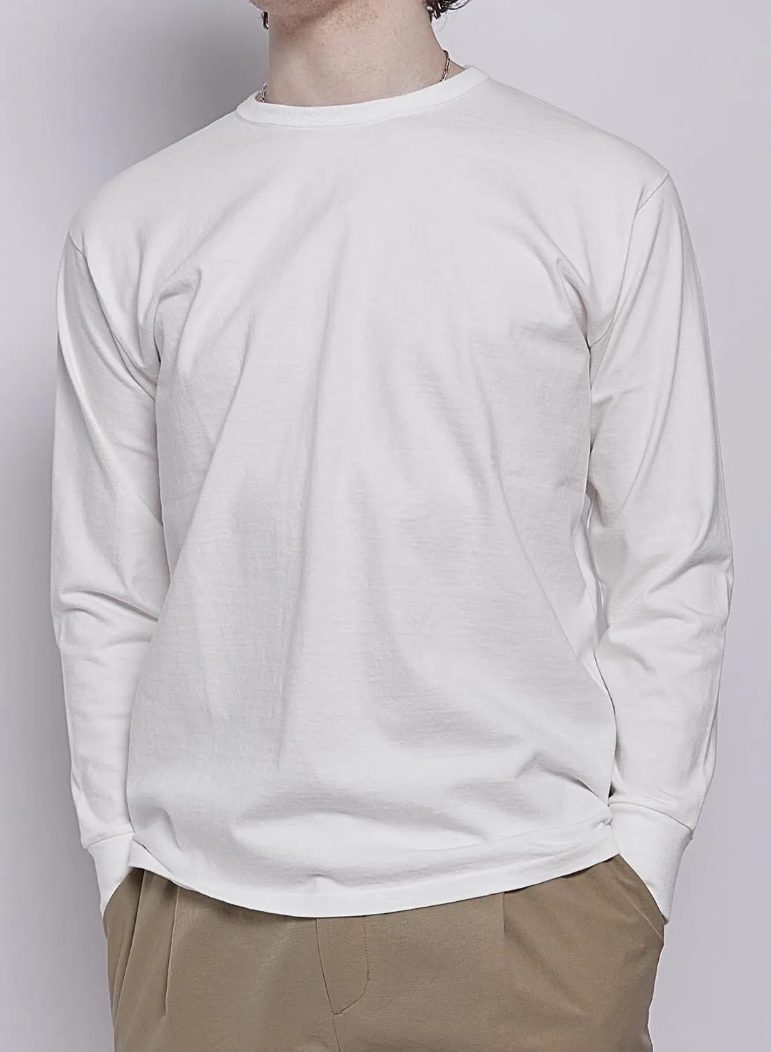 Allevol Heavy Duty Crew Neck Long Sleeve T-Shirt in White sold by Nigel Cabourn product image thumbnail 3