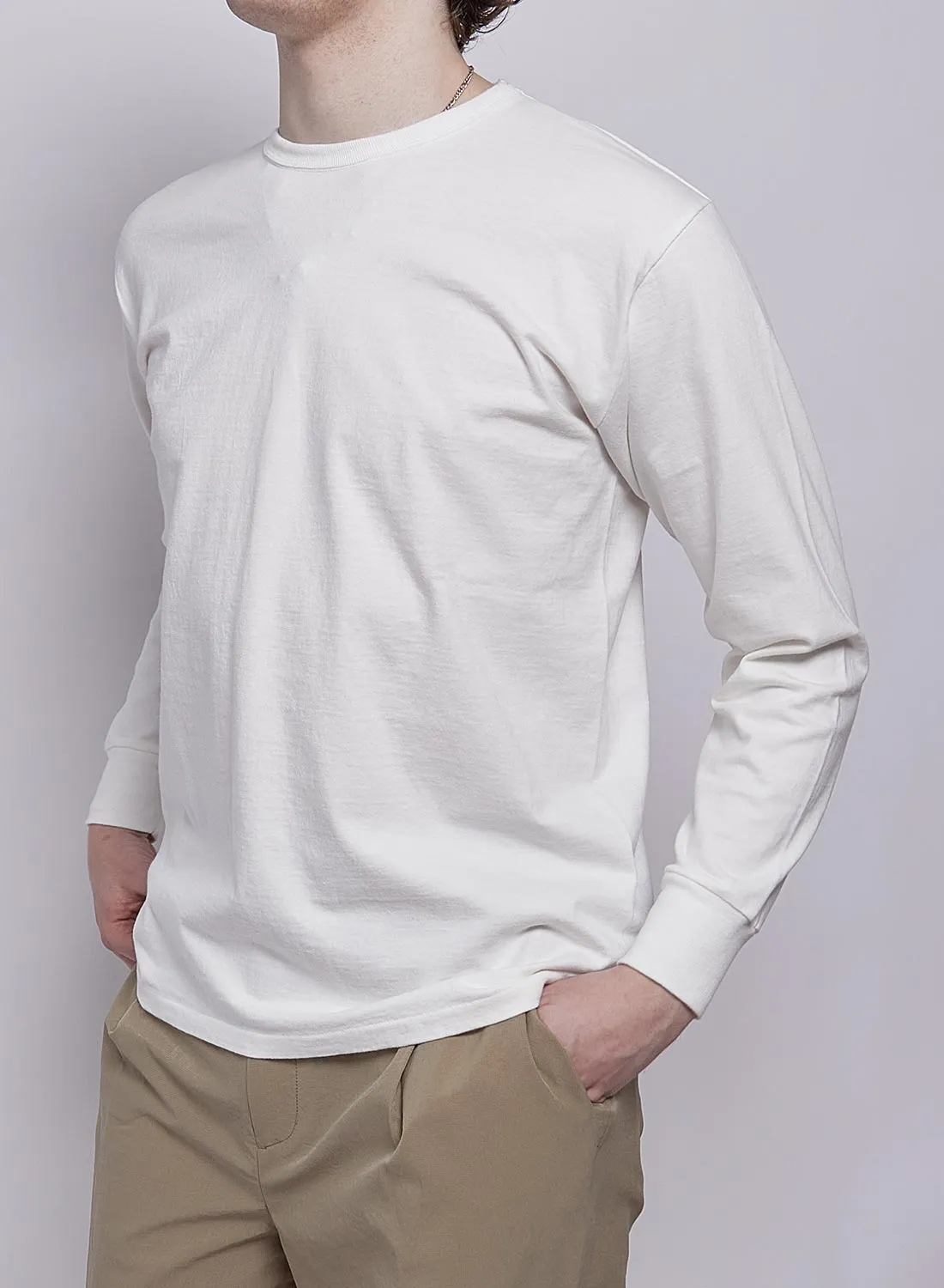 Allevol Heavy Duty Crew Neck Long Sleeve T-Shirt in White sold by Nigel Cabourn product image thumbnail 4