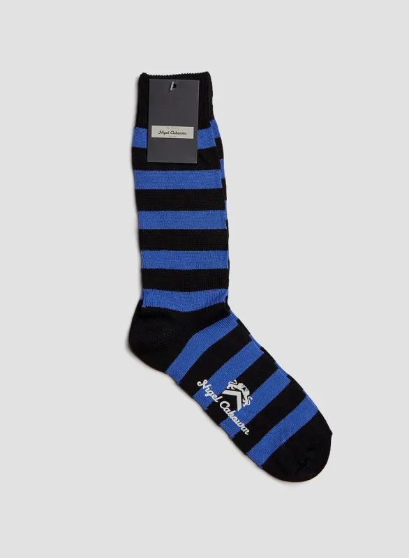 Cotton Stripe Socks in Blue/Black made by Nigel Cabourn