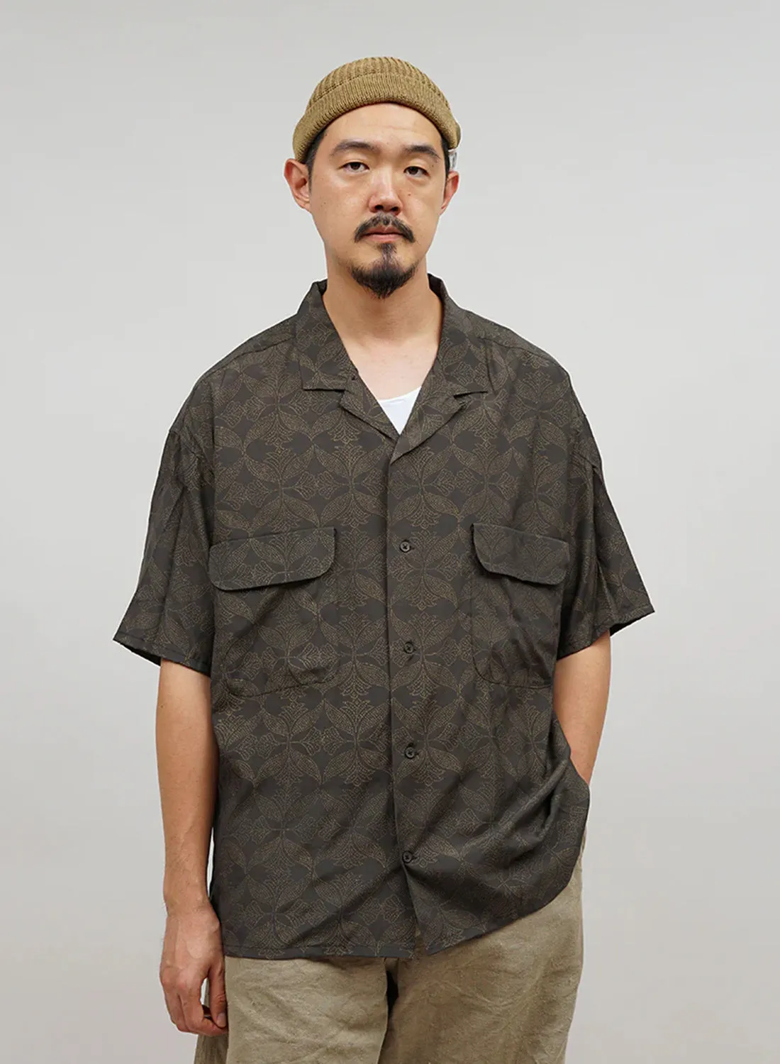 Open Collar Shirt Gujarat Print in Grey sold by Nigel Cabourn product image thumbnail 2