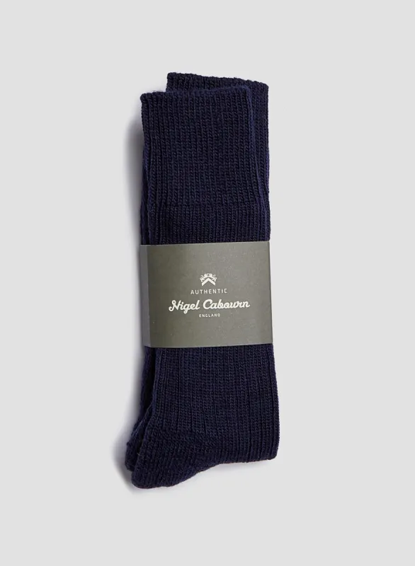 Wool Cushion Sole Crew Sock in Indigo made by Nigel Cabourn