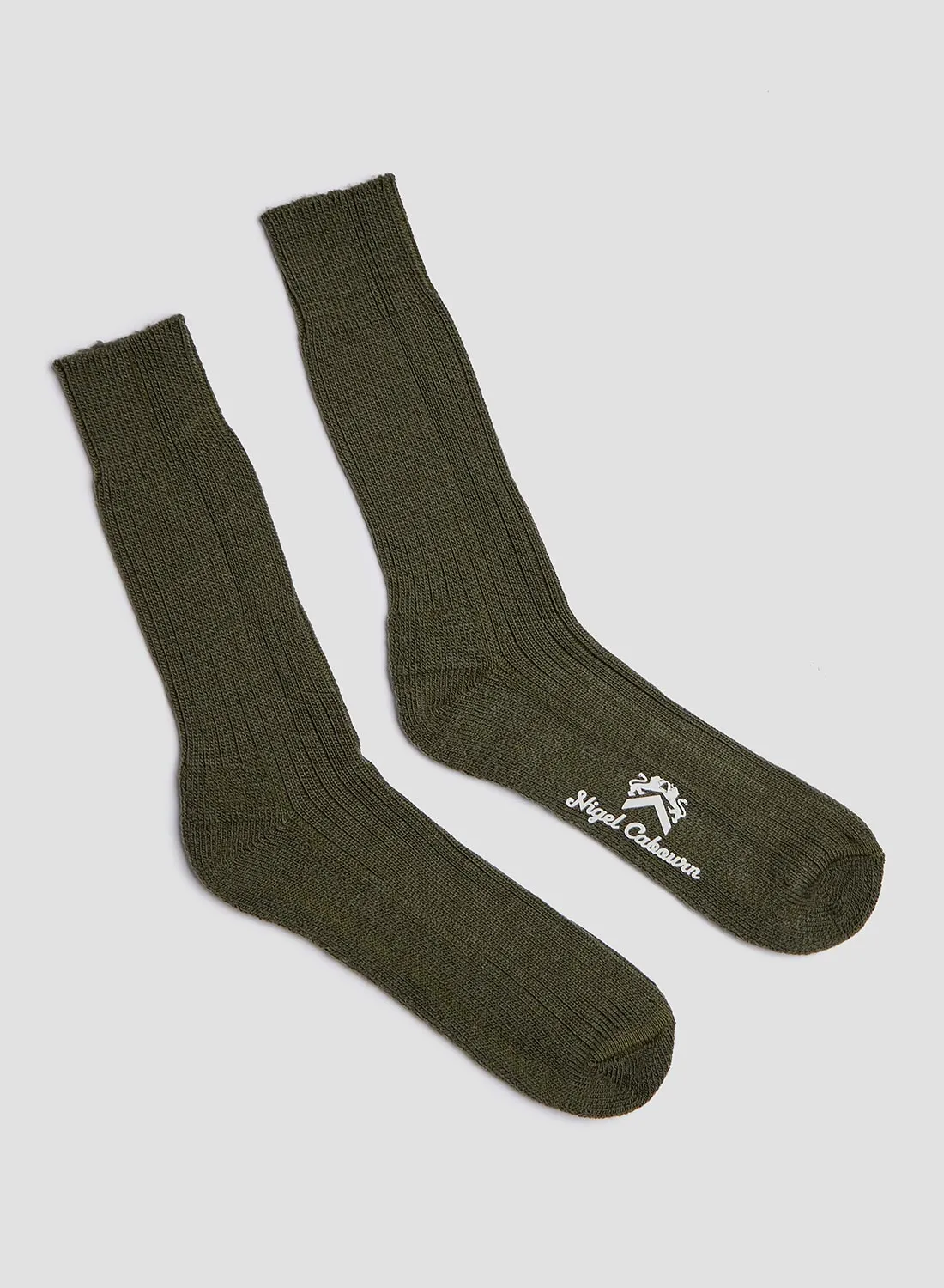 Wool Cushion Sole Crew Sock in Olive sold by Nigel Cabourn product image thumbnail 2