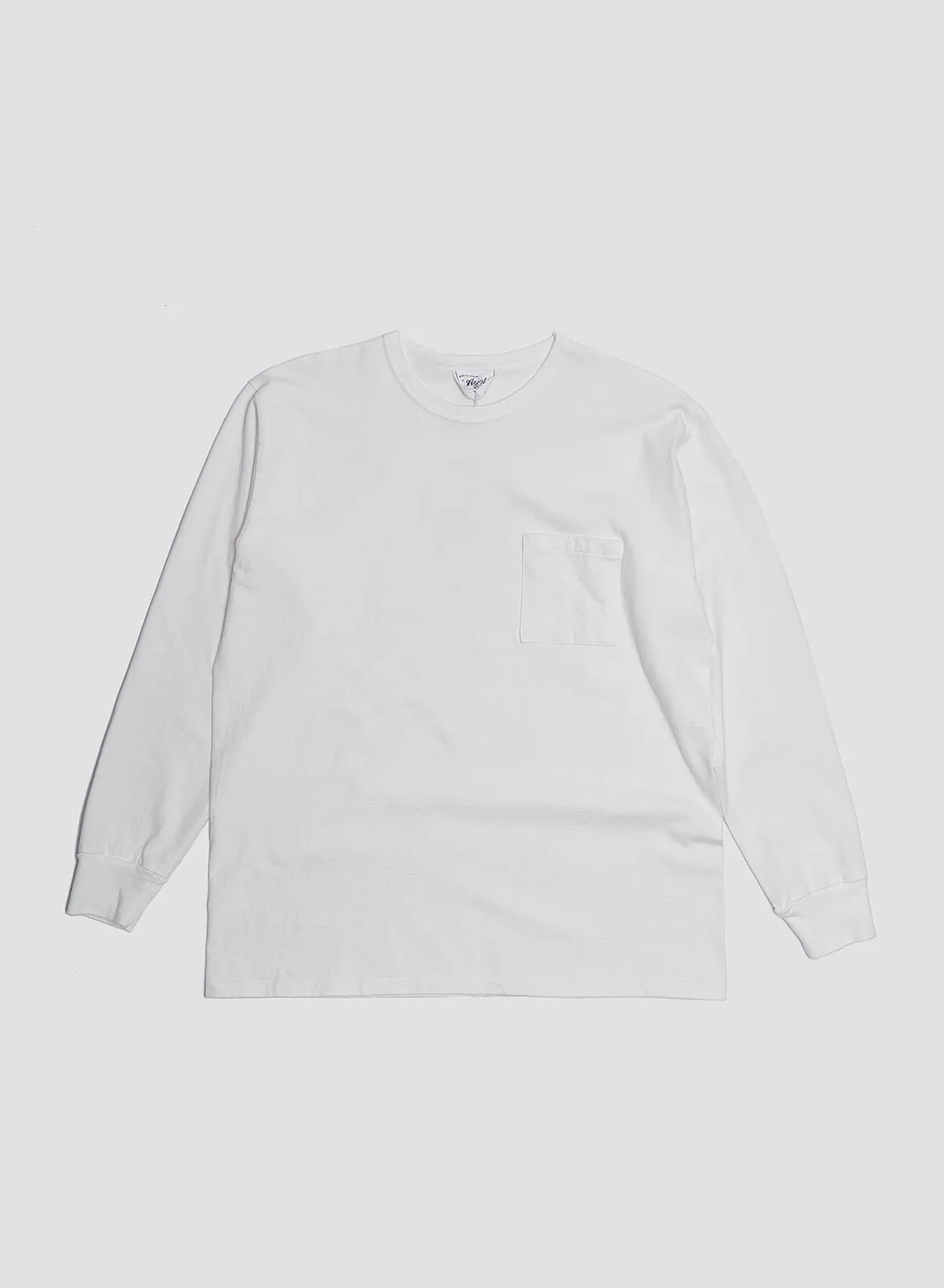 Allevol Heavy Duty Crew Neck Pocket Long Sleeve T-Shirt in White sold by Nigel Cabourn