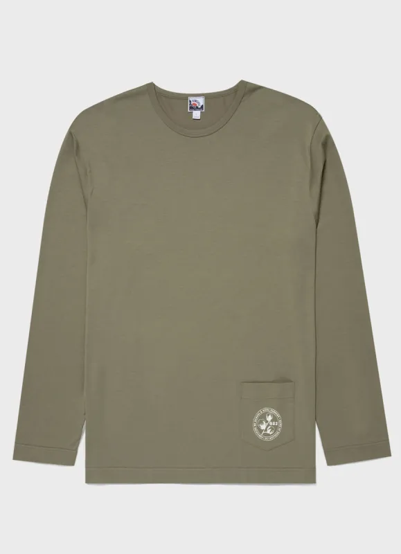 Nigel Cabourn x Sunspel Long Sleeve Pocket T-Shirt in Army Green sold by Nigel Cabourn