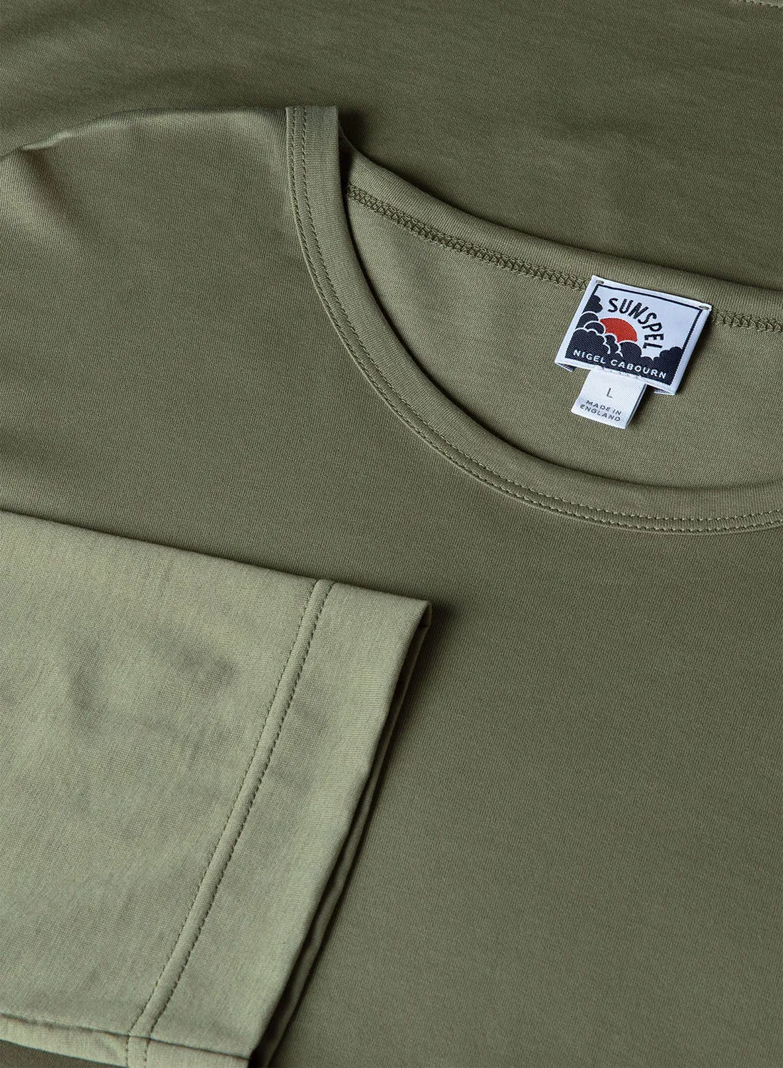Nigel Cabourn x Sunspel Long Sleeve Pocket T-Shirt in Army Green sold by Nigel Cabourn product image thumbnail 2