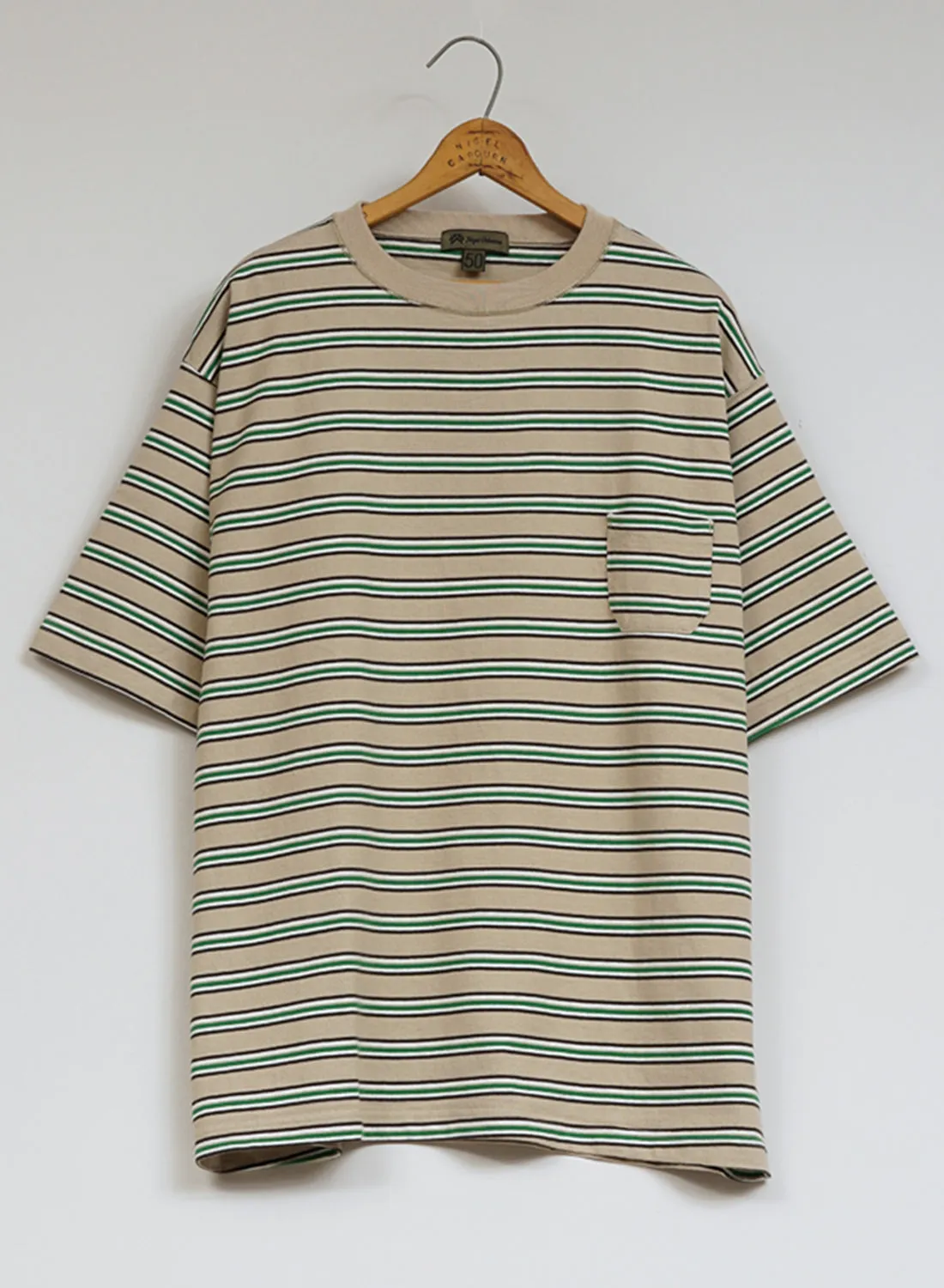 9.5oz Border Half Sleeve T-Shirt in Beige sold by Nigel Cabourn