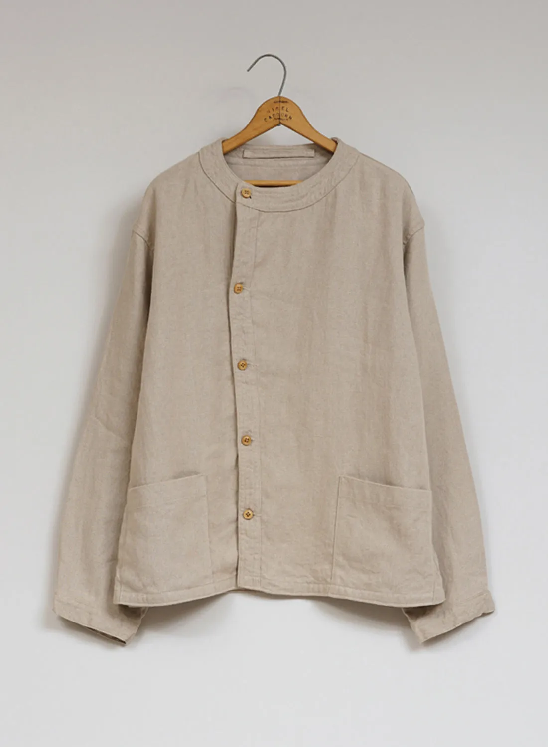 French Work Jacket Linen Pin Oxford in Ivory sold by Nigel Cabourn
