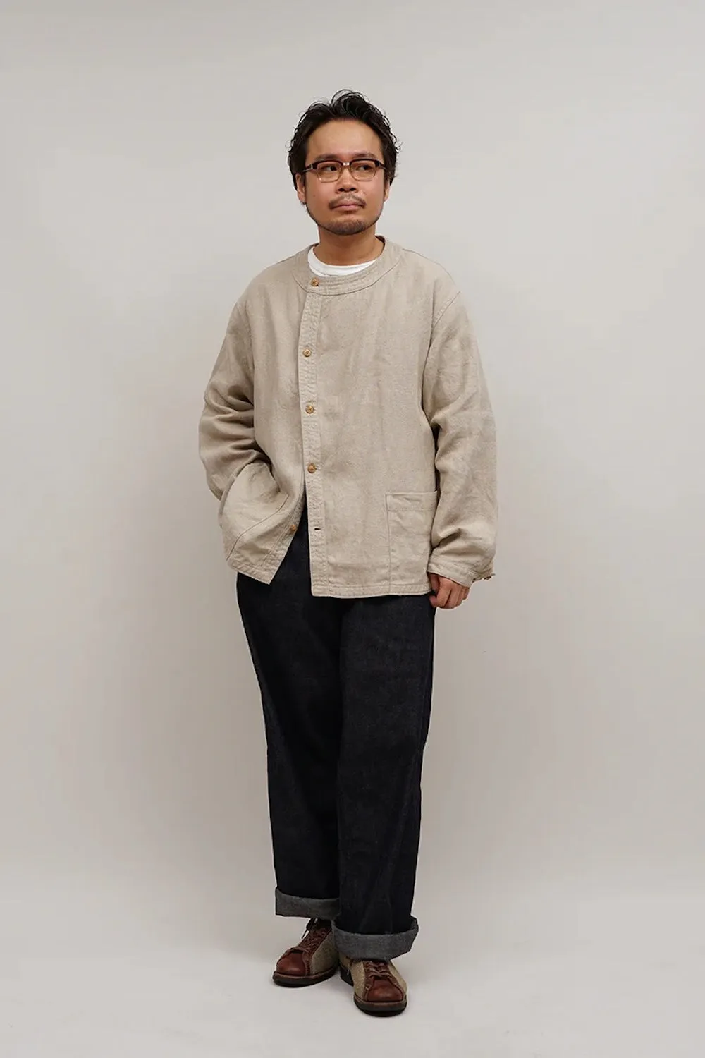 French Work Jacket Linen Pin Oxford in Ivory sold by Nigel Cabourn product image thumbnail 2