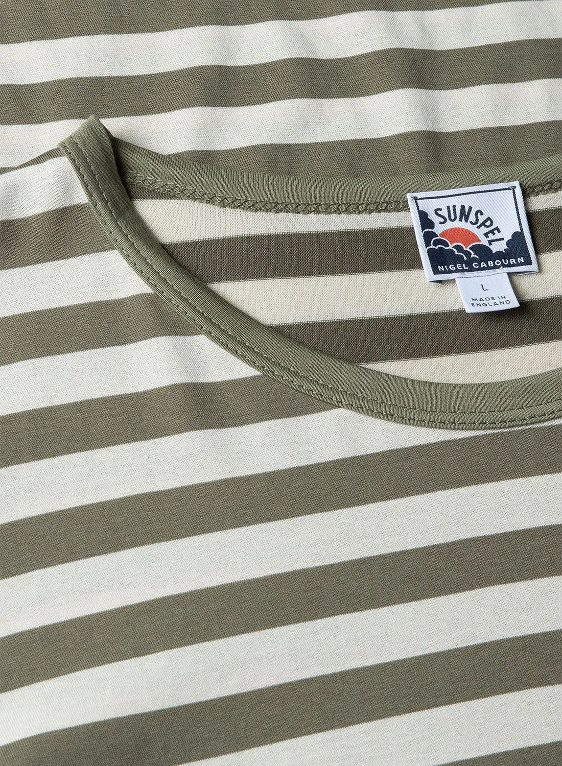 Nigel Cabourn x Sunspel Short Sleeve Pocket T-Shirt in Army/Stone Stripe sold by Nigel Cabourn product image thumbnail 2