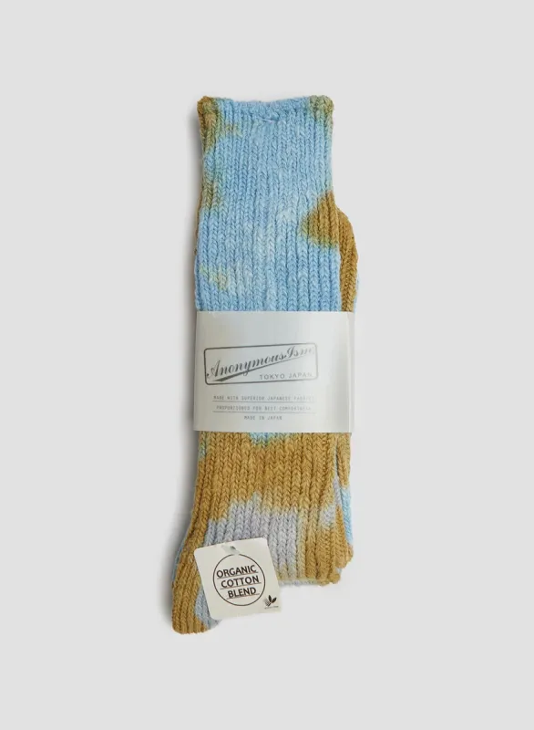 Anonymous Ism L/G Organic Crew Sock in Gold/Blue sold by Nigel Cabourn