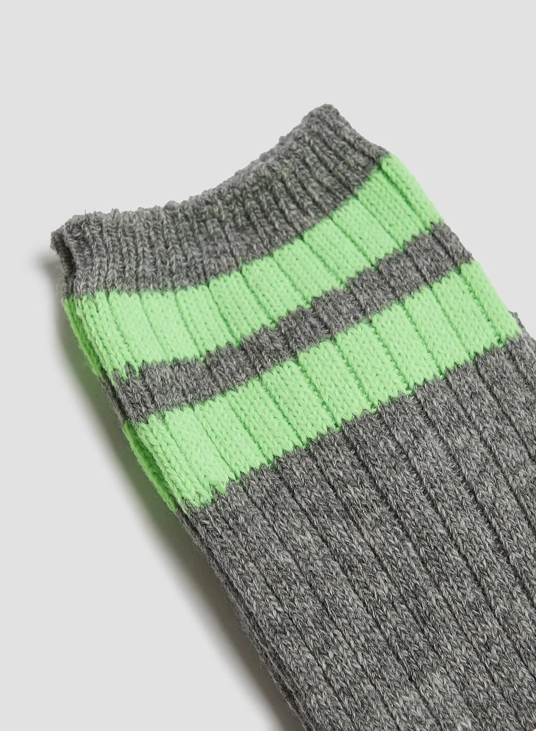 Anonymous Ism Wool Cashmere Neon Stripes Crew Sock in Mid Grey sold by Nigel Cabourn product image thumbnail 2
