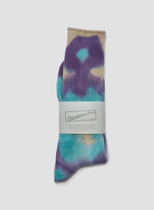 Anonymous Ism Tie Dye Crew Sock in Blue sold by Nigel Cabourn