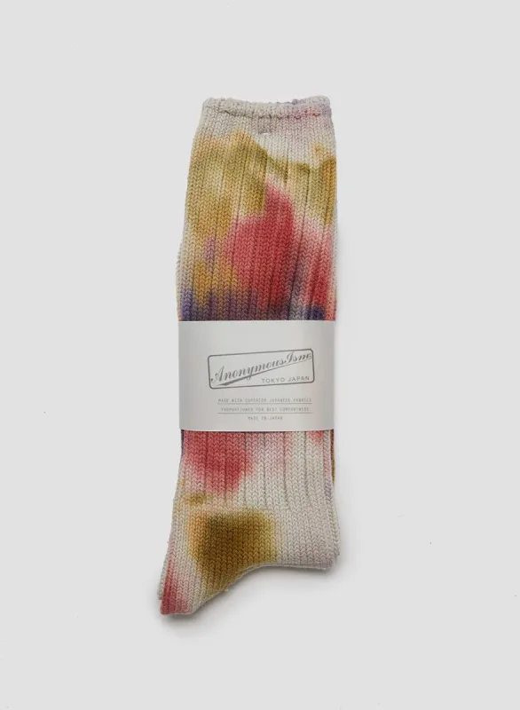 Anonymous Ism Scatter Dye Crew Sock in D Violet sold by Nigel Cabourn