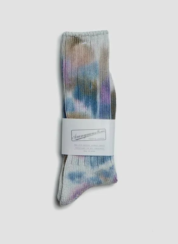 Anonymous Ism Scatter Dye Crew Sock in Purple sold by Nigel Cabourn