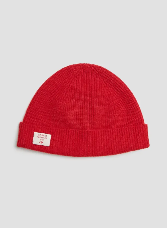 Lambswool Beanie in Vermilion Red sold by Nigel Cabourn