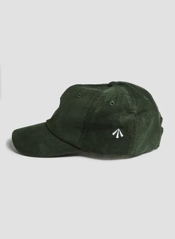 Corduroy Embroidered Cap in Dark Olive sold by Nigel Cabourn