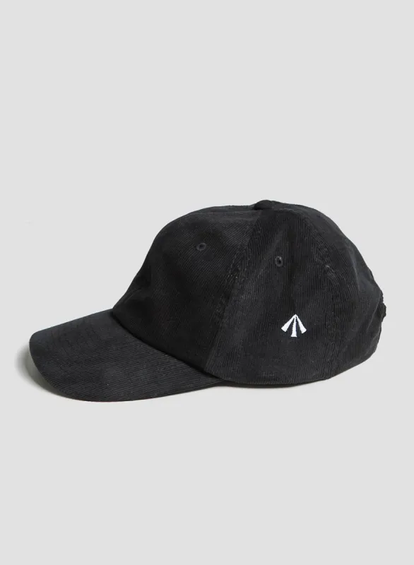 Corduroy Embroidered Cap in Black sold by Nigel Cabourn