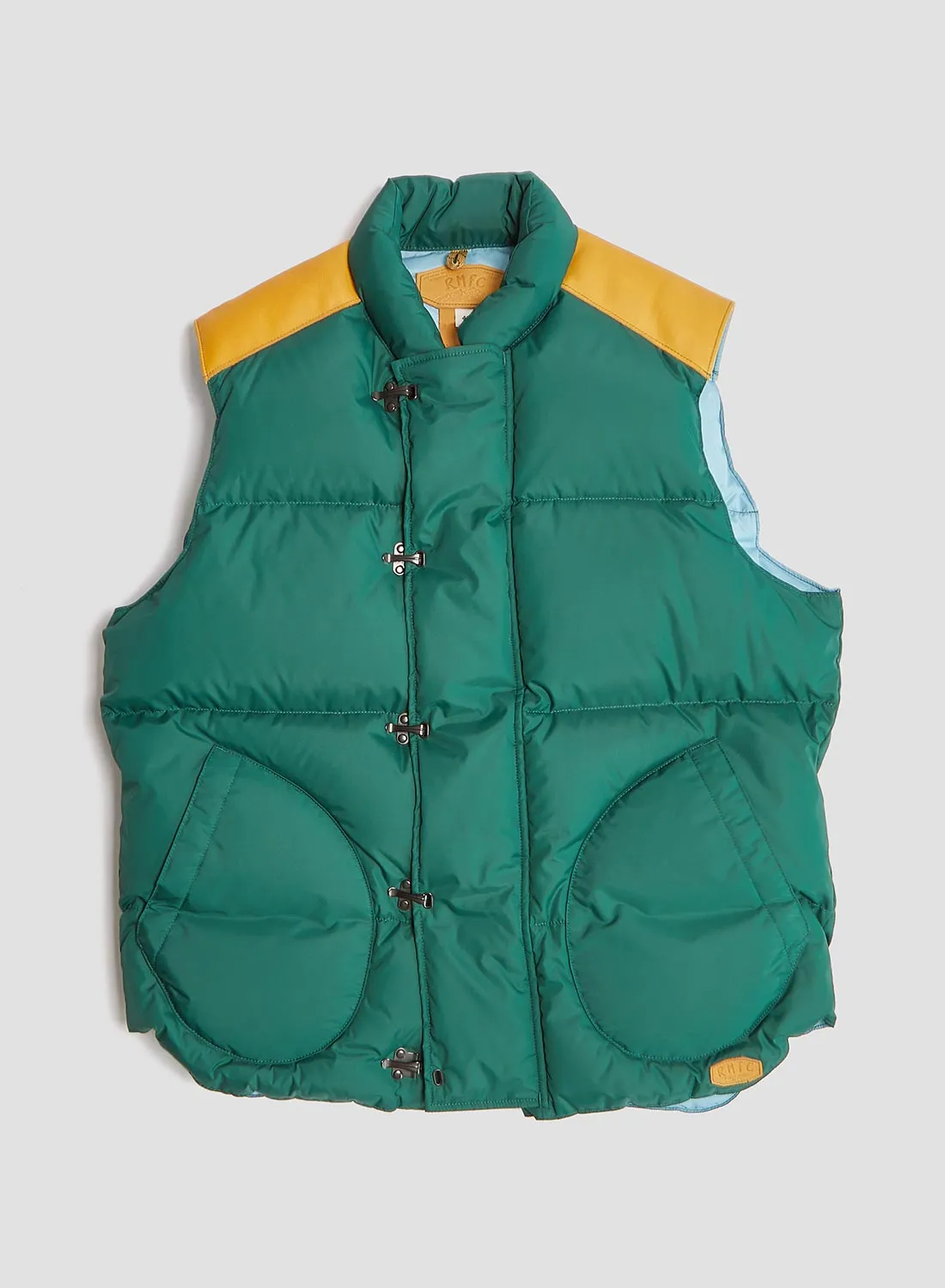 Rocky Mountain Featherbed x Nigel Cabourn Down Vest Clip in Green sold by Nigel Cabourn
