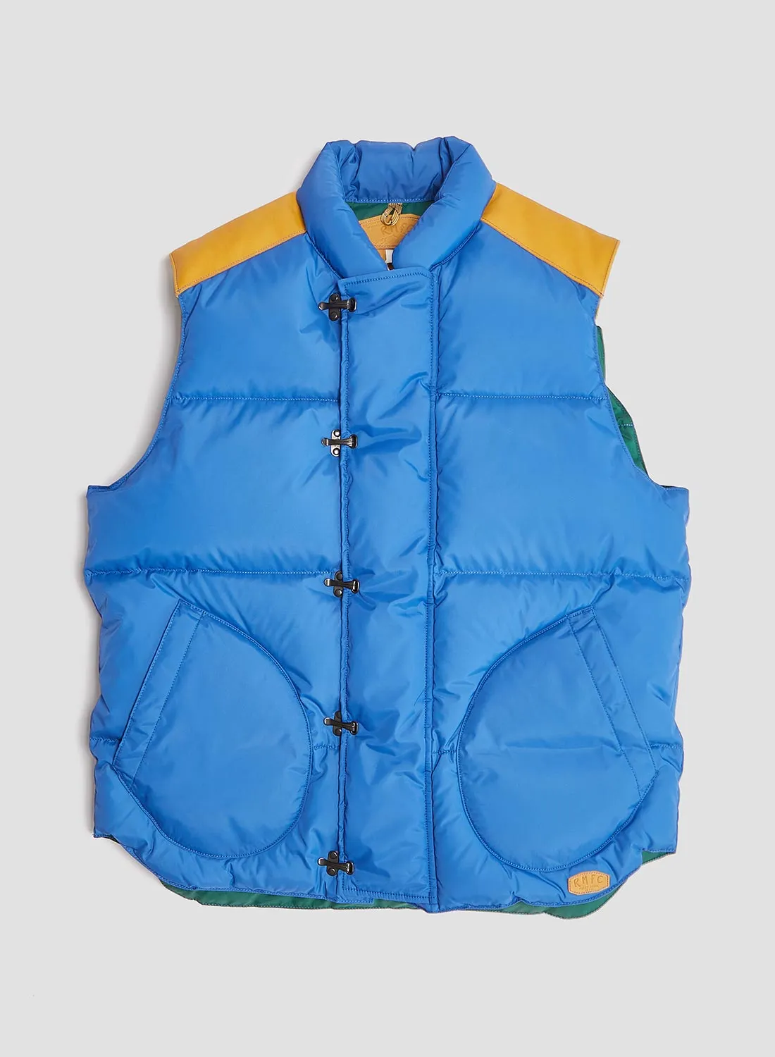 Rocky Mountain Featherbed x Nigel Cabourn Down Vest Clip in Blue sold by Nigel Cabourn