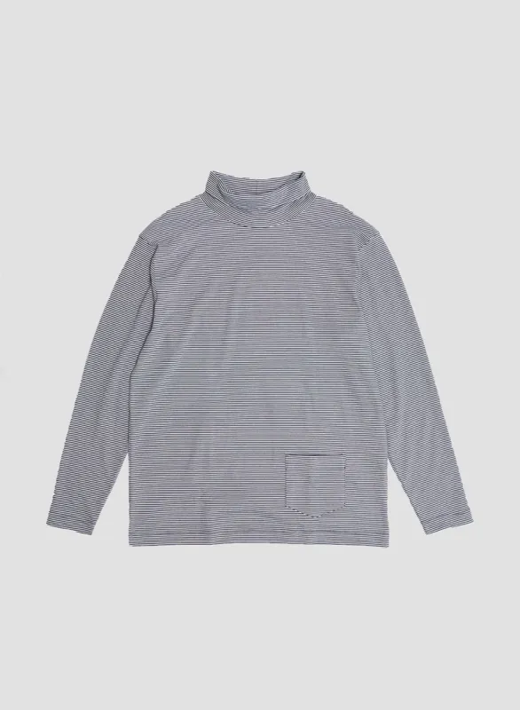 Nigel Cabourn x Sunspel Relaxed Heavyweight Supima Roll Neck in Navy/White Micro Stripe sold by Nigel Cabourn