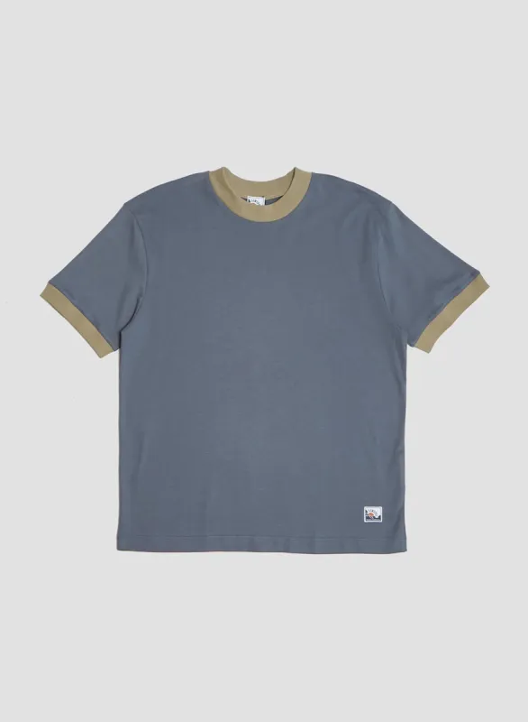 Nigel Cabourn x Sunspel Relaxed Heavyweight Supima Ringer T-Shirt in Slate Blue sold by Nigel Cabourn