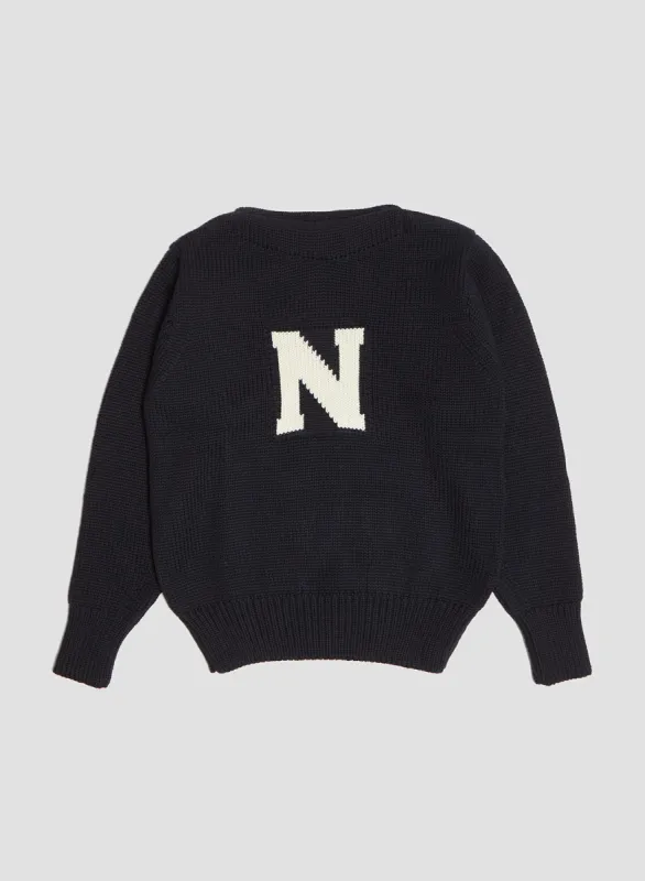 Nigel Cabourn x Sunspel English Wide Neck Merino Jumper in Navy made by Nigel Cabourn