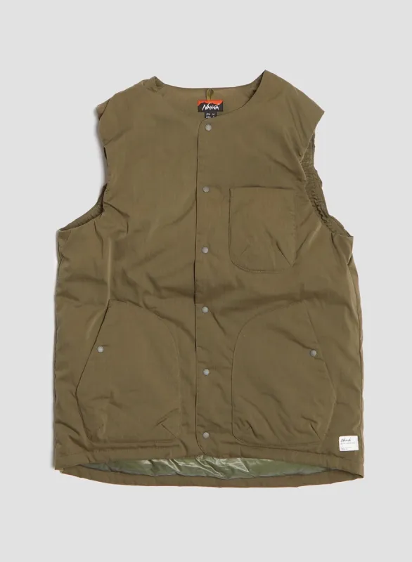 Nanga Hinoc Ripstop Inner Down Vest in Army Green sold by Nigel Cabourn