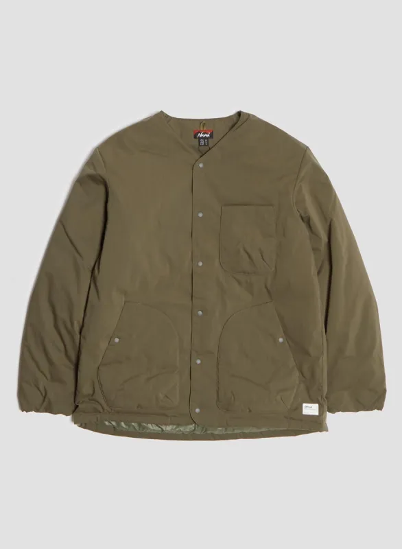 Nanga Hinoc Ripstop Inner Down Cardigan in Army Green made by Nigel Cabourn