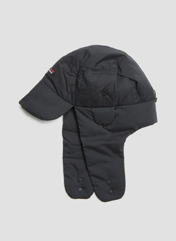 Nanga Hinoc Ripstop Down Ear Flap Cap in Black sold by Nigel Cabourn