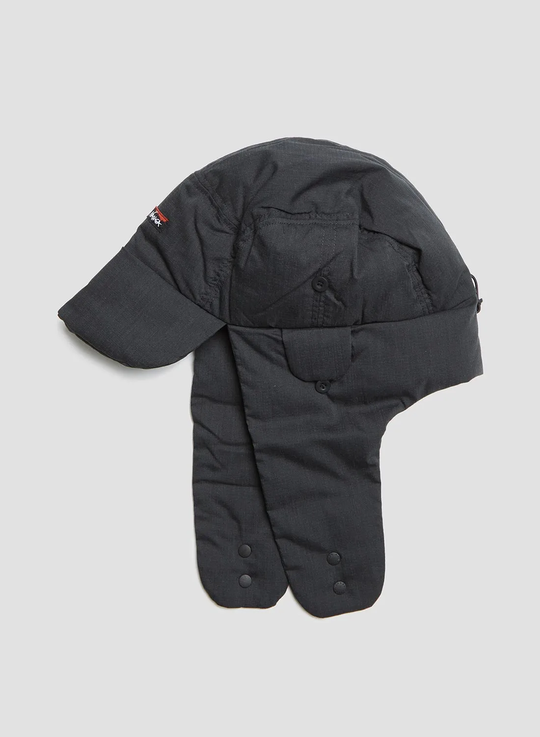 Nanga Hinoc Ripstop Down Ear Flap Cap in Black sold by Nigel Cabourn