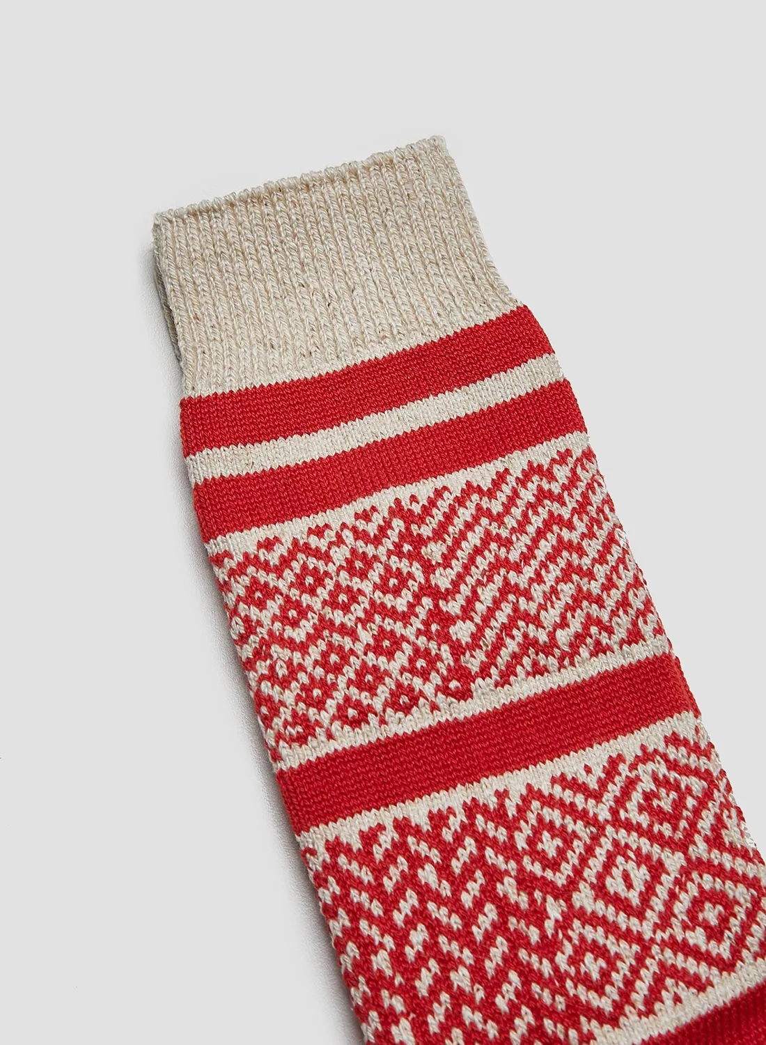 Rototo Multi Jacquard Crew Sock in Ivory/Red sold by Nigel Cabourn product image thumbnail 2