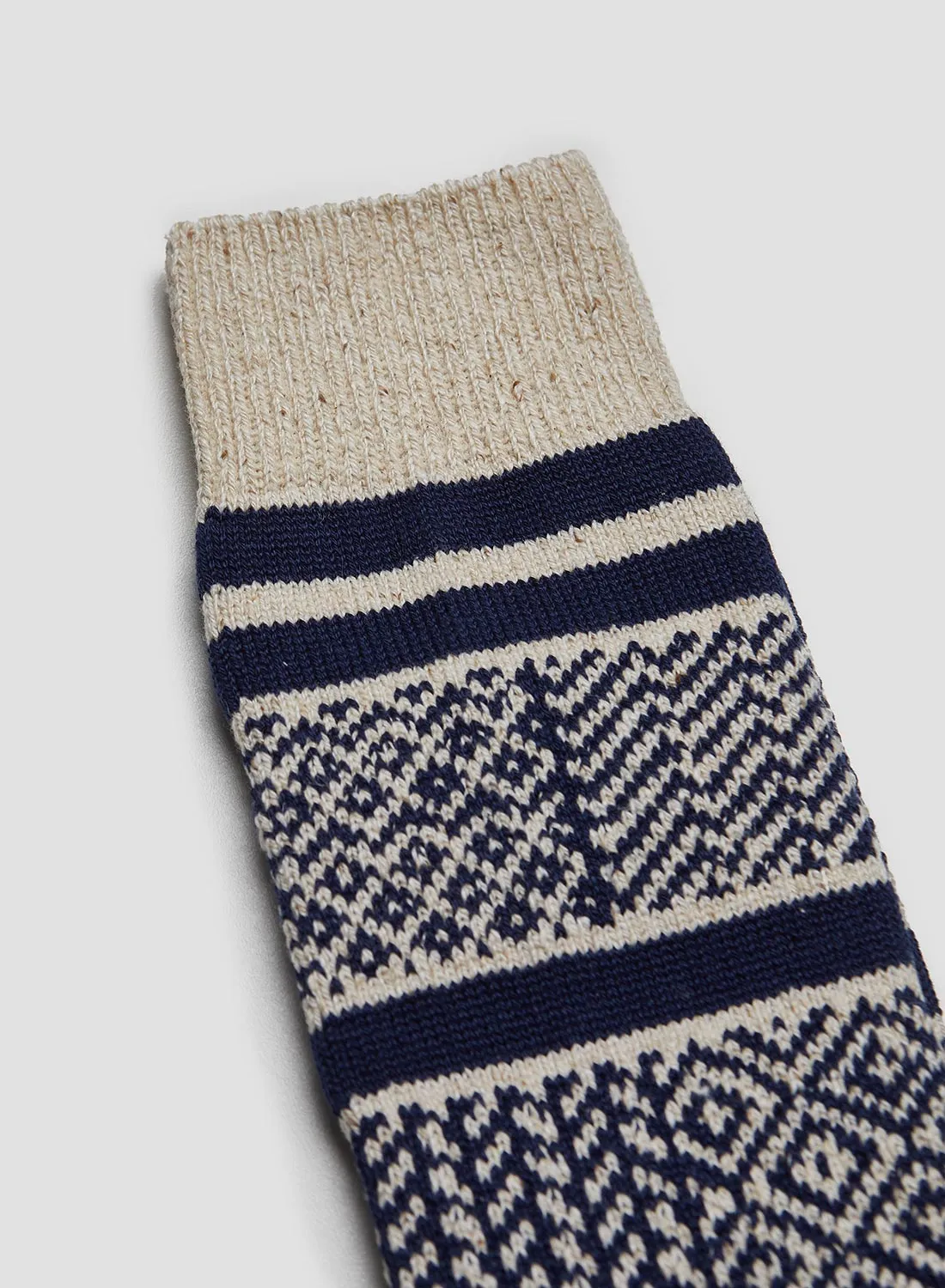 Rototo Multi Jacquard Crew Sock in Ivory/Navy sold by Nigel Cabourn product image thumbnail 2