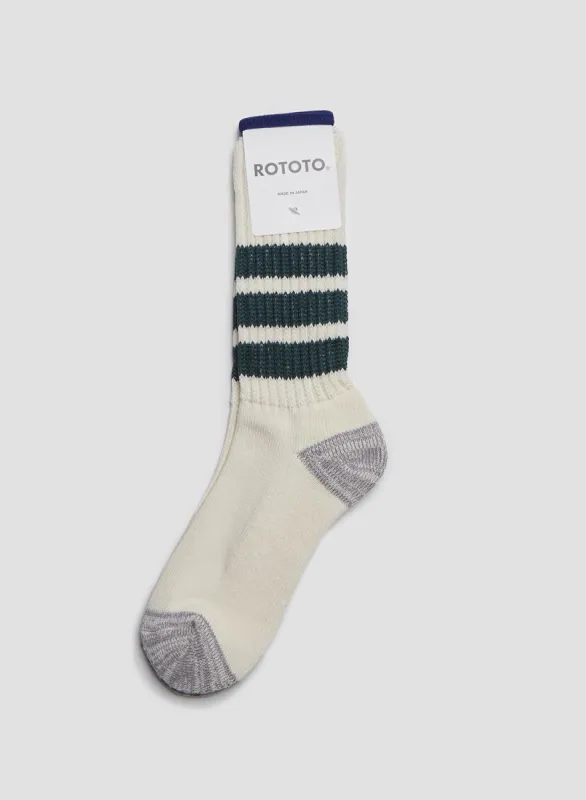 Rototo Coarse Ribbed Oldschool Crew Sock in Dark Green sold by Nigel Cabourn