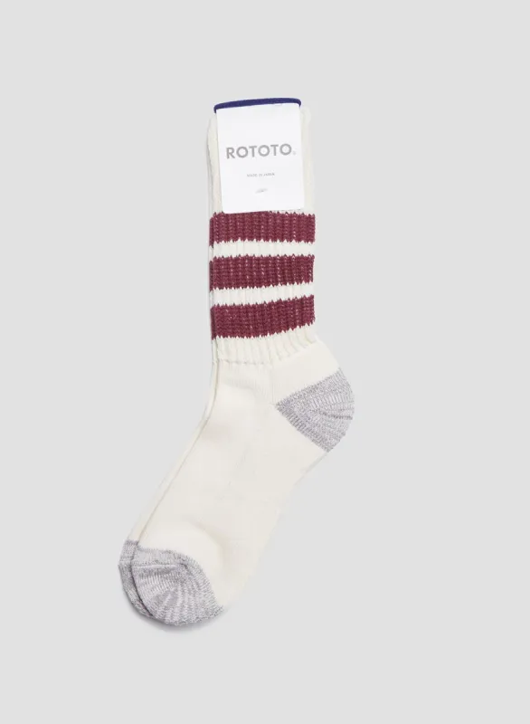 Rototo Coarse Ribbed Oldschool Crew Sock in Bordeaux sold by Nigel Cabourn