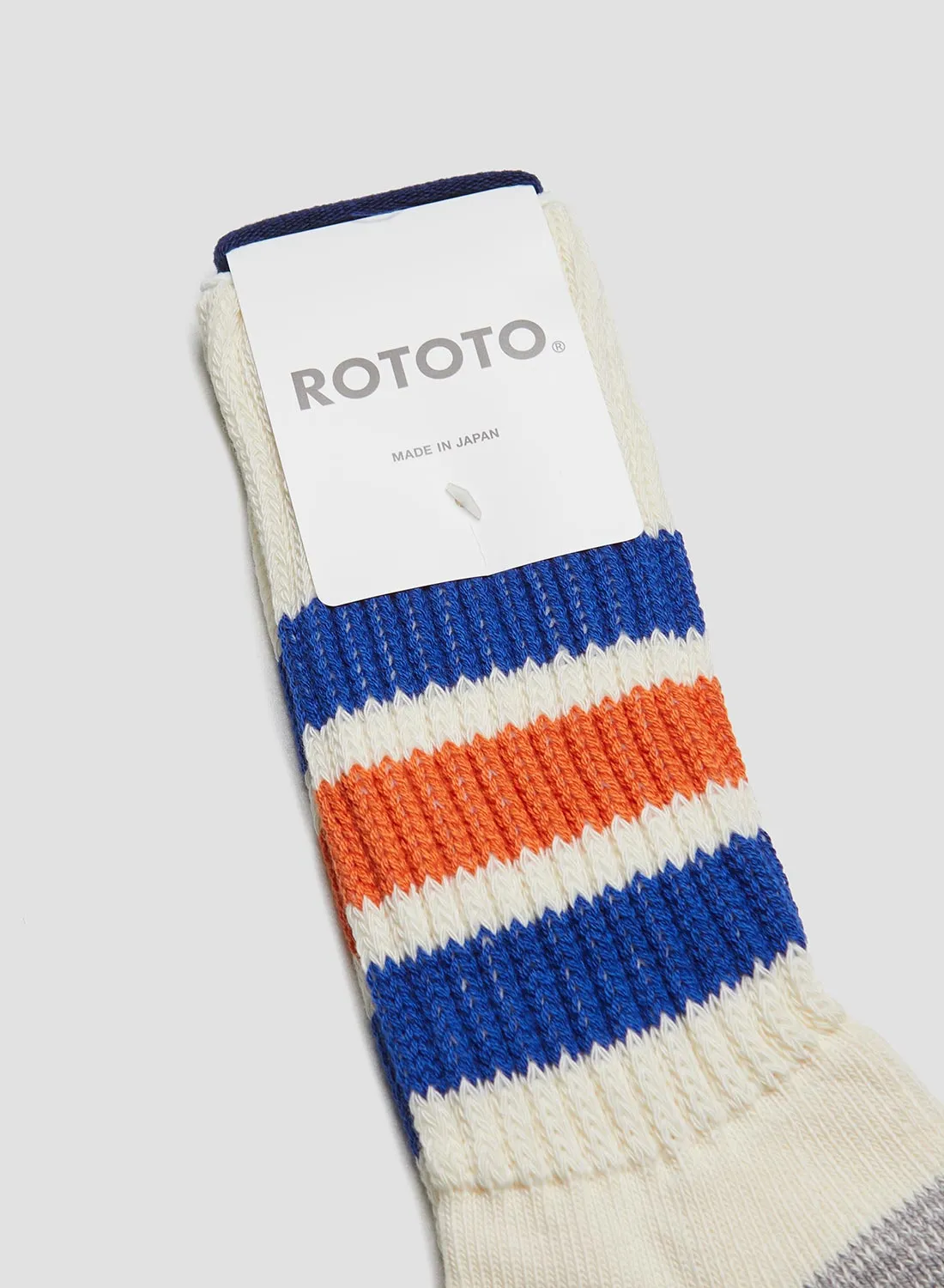 Rototo Coarse Ribbed Oldschool Crew Sock in Blue/Orange sold by Nigel Cabourn product image thumbnail 2