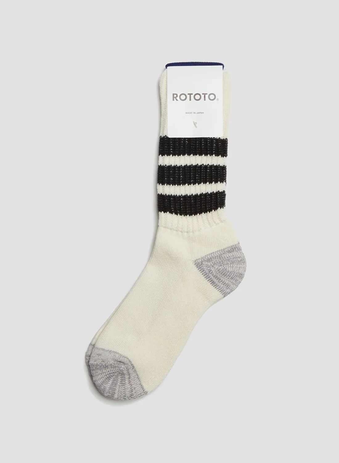 Rototo Coarse Ribbed Oldschool Crew Sock in Black sold by Nigel Cabourn