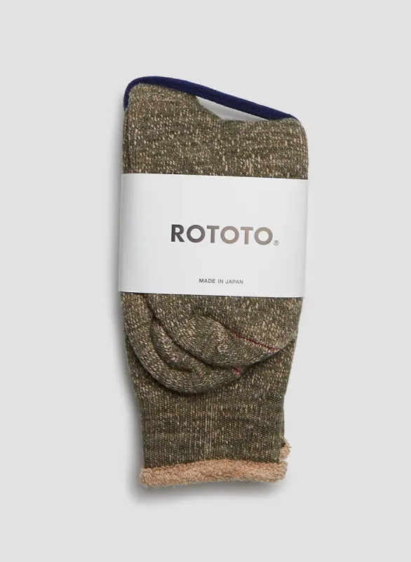 Rototo Double Face Crew Sock in Green/Brown sold by Nigel Cabourn