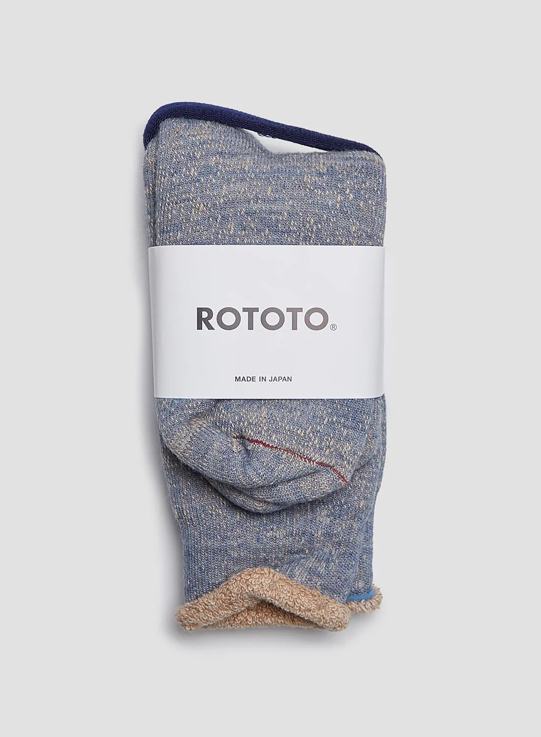 Rototo Double Face Crew Sock in Blue/Brown sold by Nigel Cabourn