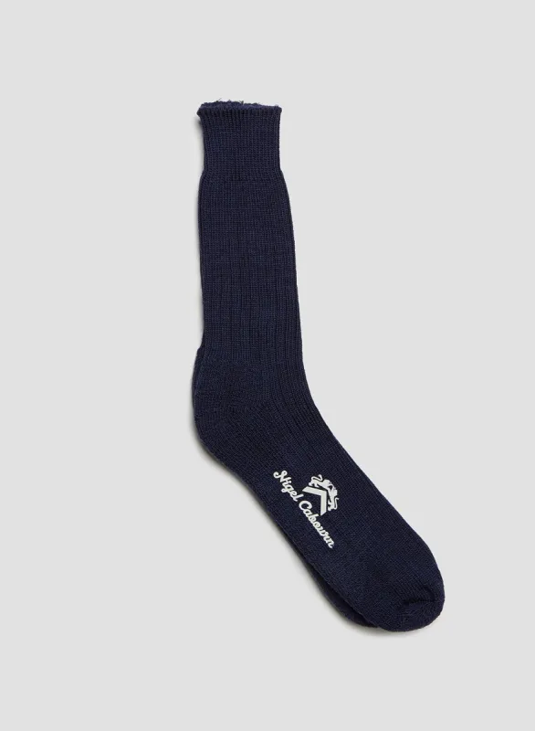 Ribbed Wool Crew Sock in Navy sold by Nigel Cabourn