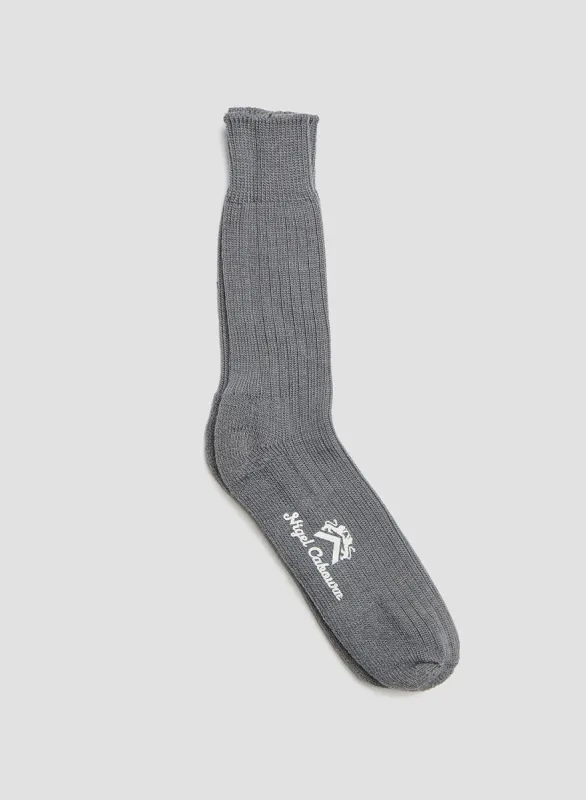 Ribbed Wool Crew Sock in Light Grey sold by Nigel Cabourn