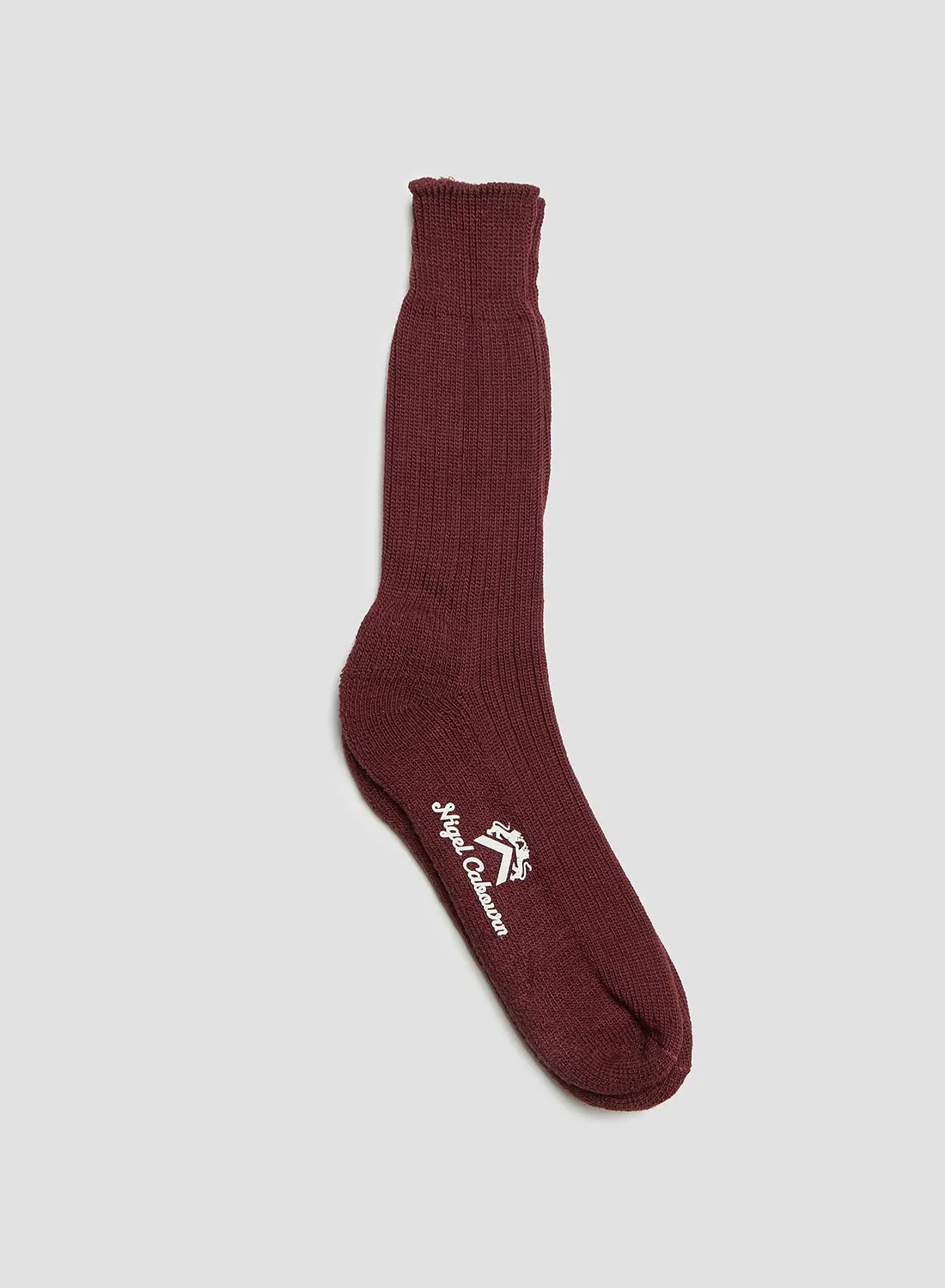 Ribbed Wool Crew Sock in Burgundy sold by Nigel Cabourn