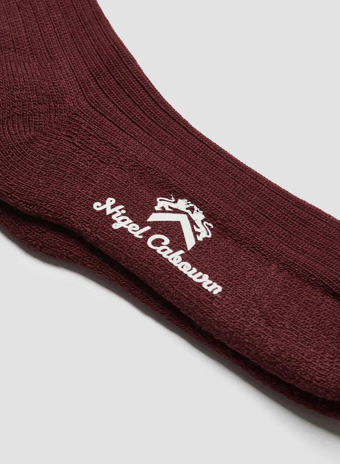 Ribbed Wool Crew Sock in Burgundy sold by Nigel Cabourn product image thumbnail 3